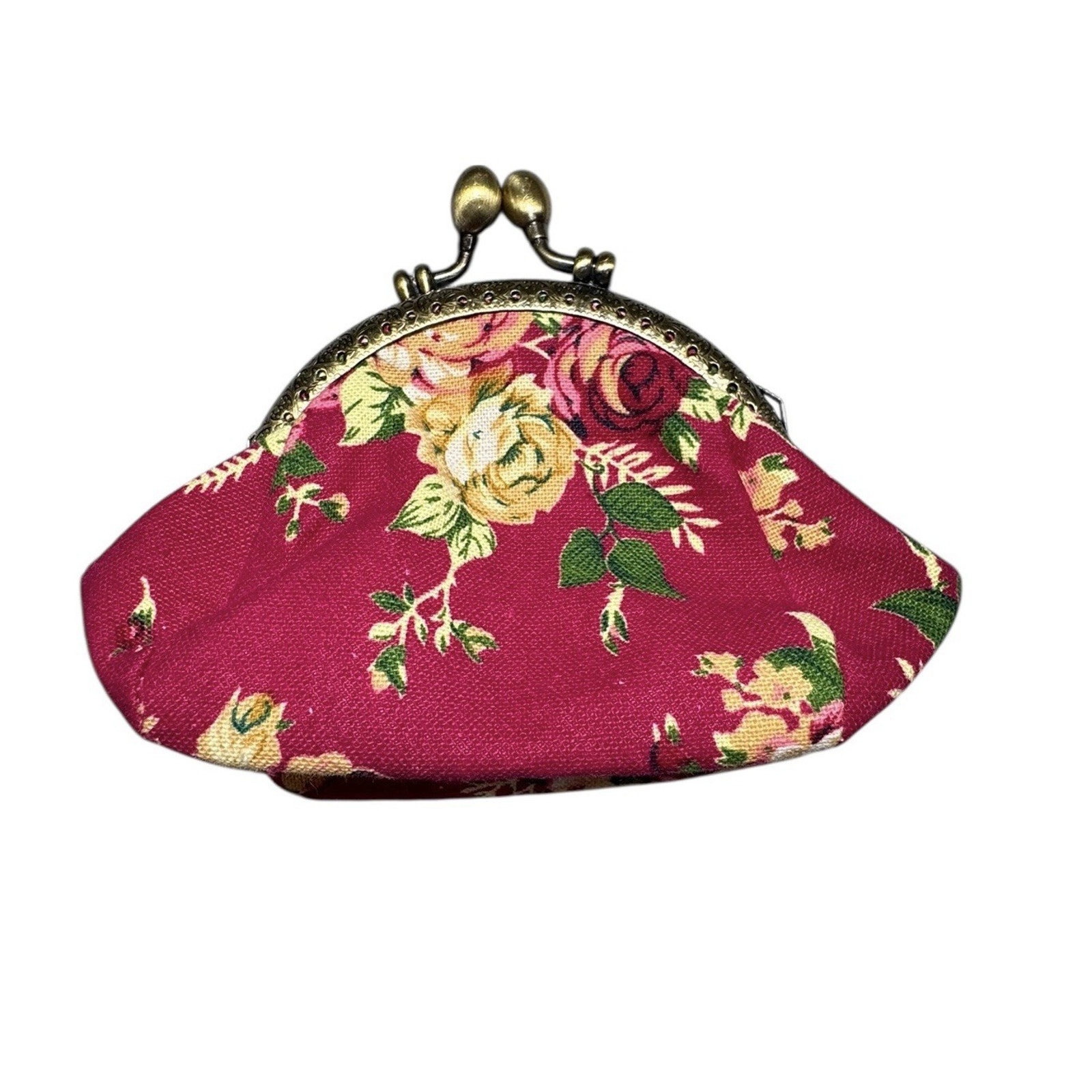 Handmade Floral Kiss Lock Coin Purse Mini Clutch Crossbody Frame Pink